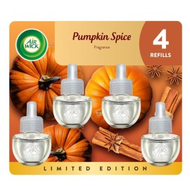 Air Wick Plug In Scented Oil Refill, Infused with Essential Oils, Plug In Air Fresheners for Home, Pumpkin Spice, 4 ct