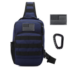 Valinov Tactical Shoulder Bag,Molle Shoulder Backpacks,Military Sling Daypack Backpack with USB Charging port (Dark Blue)