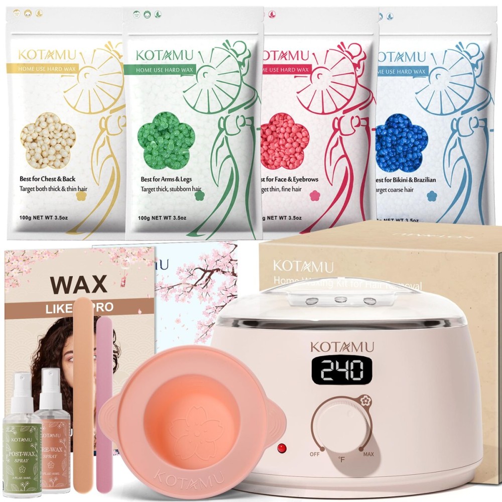 KOTAMU Waxing Kit for Women & Men, Wax Warmer for Hair Removal, Digital Wax Kit with Silicone PotIdeal for Face Eyebrow Arm Legs Armpit &Sensitive Skin, Pink Waxing Machine for Home Salon Use