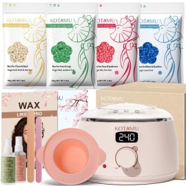 KOTAMU Waxing Kit for Women & Men, Wax Warmer for Hair Removal, Digital Wax Kit with Silicone PotIdeal for Face Eyebrow Arm Legs Armpit &Sensitive Skin, Pink Waxing Machine for Home Salon Use