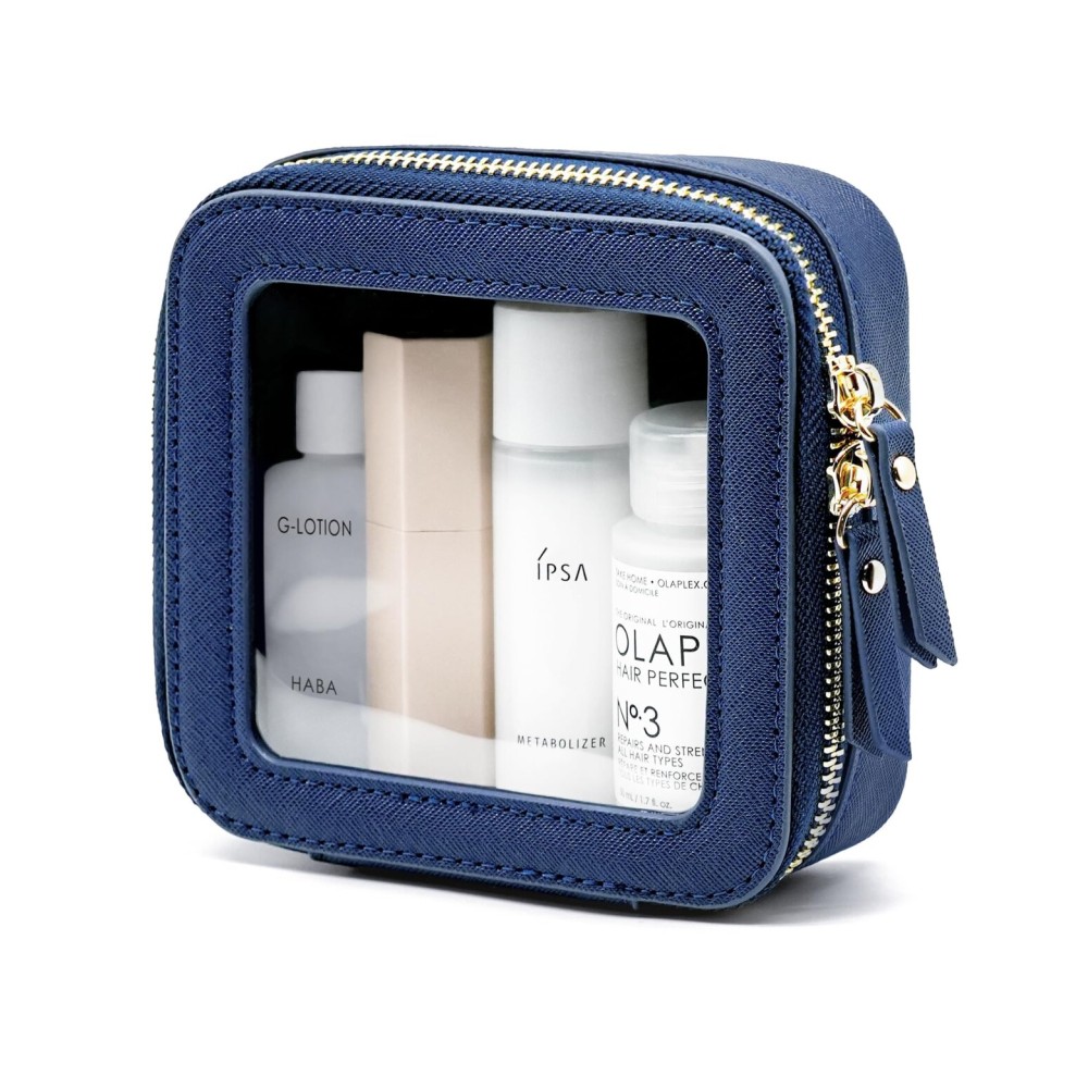 Clear Makeup Bag with Zipper Small Travel Cosmetic Case Navy Blue Mini Pouch for Purse Accessories Car Storgae Essentials Bag Purse Pouch Organizer Compact Small Clear Toiletry Bag for Traveling