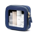 Clear Makeup Bag with Zipper Small Travel Cosmetic Case Navy Blue Mini Pouch for Purse Accessories Car Storgae Essentials Bag Purse Pouch Organizer Compact Small Clear Toiletry Bag for Traveling