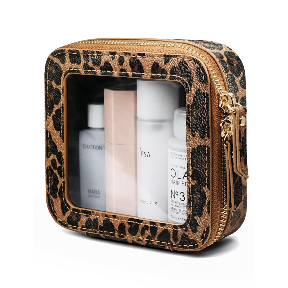 Small Makeup Bag Clear Mini Pouch Cosmetic Case Travel Leopard Make Up Bag for Purse Accessories Cheetah Print Travel Clear Case for Car Essentials Women Cute Leather Little Cosmetic Pouch with Zipper