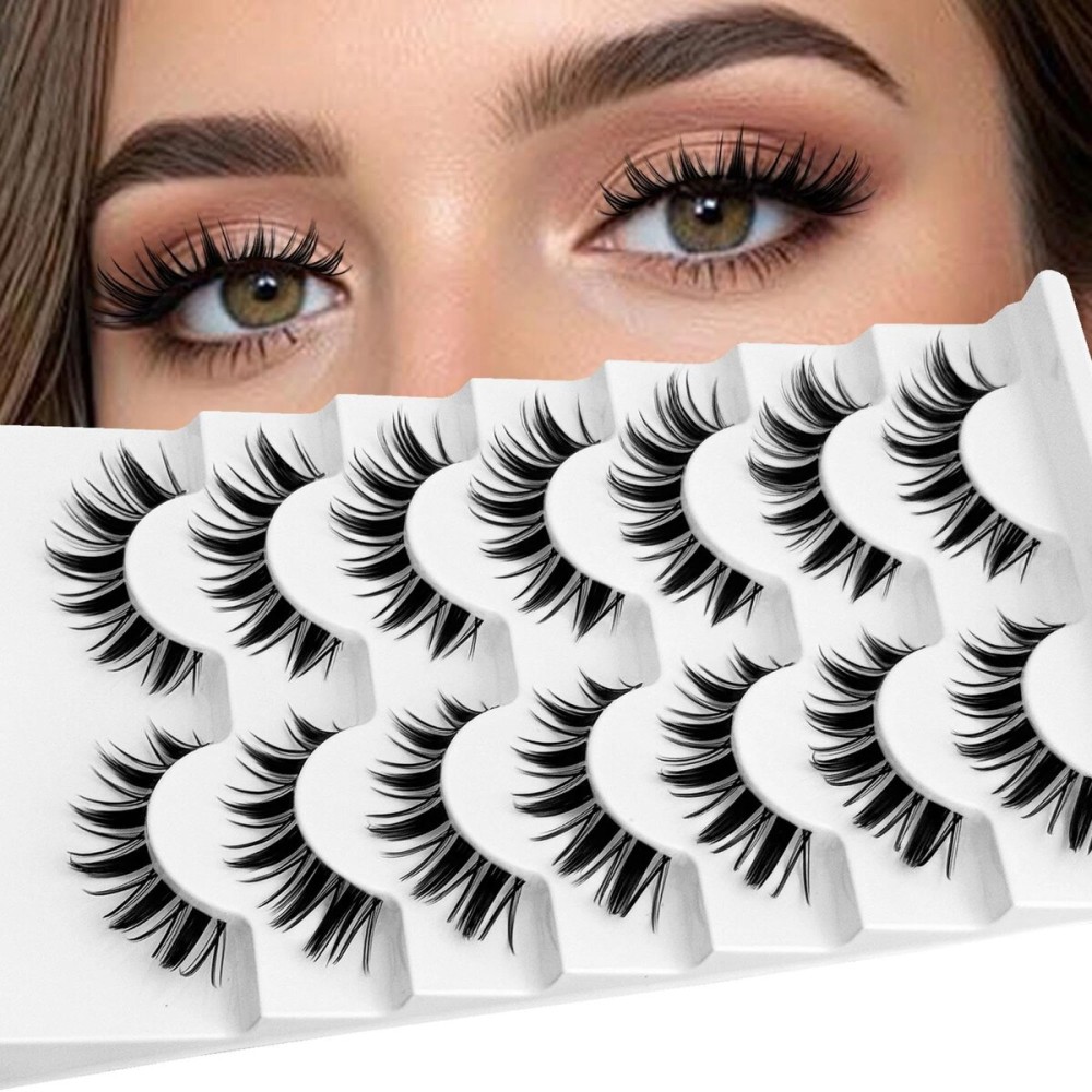False Eyelashes Manga Lashes Anime Strip Fake Eyelashes YASNAI Fairy Spiky 7 Pairs Faux Mink Lashes Cosplay 8-14mm Wispy Natural Look Thick Fake Eye Lashes Soft Lashes