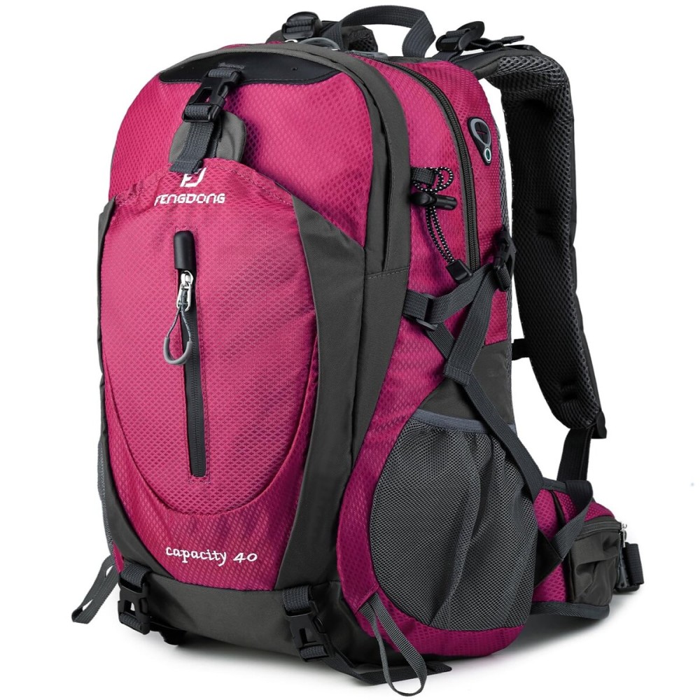 FENGDONG 40L Waterproof Lightweight Hiking,Camping,Travel Backpack for Men Women Red