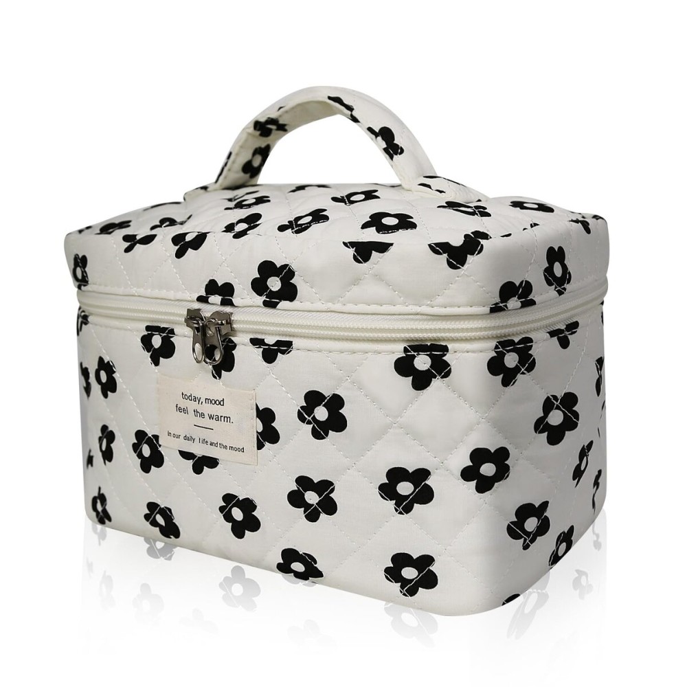 Gosect Large Makeup Bag, Cute Cosmetic Bag for Women Girls, Floral Coquette Aesthetic Toiletry Bag, Travel Make Up Organizer Bag (Black Flower)