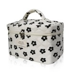 Gosect Large Makeup Bag, Cute Cosmetic Bag for Women Girls, Floral Coquette Aesthetic Toiletry Bag, Travel Make Up Organizer Bag (Black Flower)