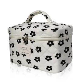 Gosect Large Makeup Bag, Cute Cosmetic Bag for Women Girls, Floral Coquette Aesthetic Toiletry Bag, Travel Make Up Organizer Bag (Black Flower)