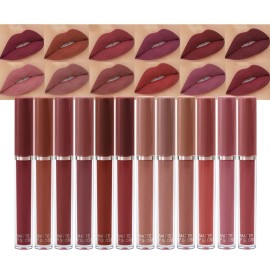 evpct 12Pcs Matte Liquid Lipstick Set, Plum Mauve Maroon Wine Burgundy Red Waterproof Long Lasting Lipstick for Women,Lip Stain Lip Gloss Set Lip kit, 24 Hours Original Smudge Proof labial