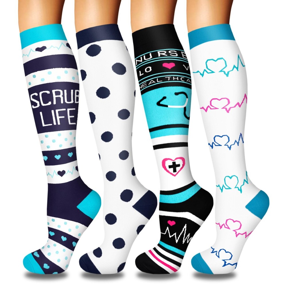 4 Pairs Compression Socks for Women Circulation-Best Support for Nurses,Running,Athletic,Travel S-M