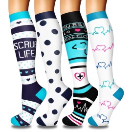 4 Pairs Compression Socks for Women Circulation-Best Support for Nurses,Running,Athletic,Travel S-M