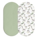 Muslin Bassinet Fitted Sheets, 2 Pack for Baby Boy and Girl, Soft Breathable Baby Pad/Mattress Sheet, Fit for Hourglass Oval and Rectangle Bassinet Mattress (Cute Zebra)