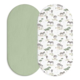Muslin Bassinet Fitted Sheets, 2 Pack for Baby Boy and Girl, Soft Breathable Baby Pad/Mattress Sheet, Fit for Hourglass Oval and Rectangle Bassinet Mattress (Cute Zebra)