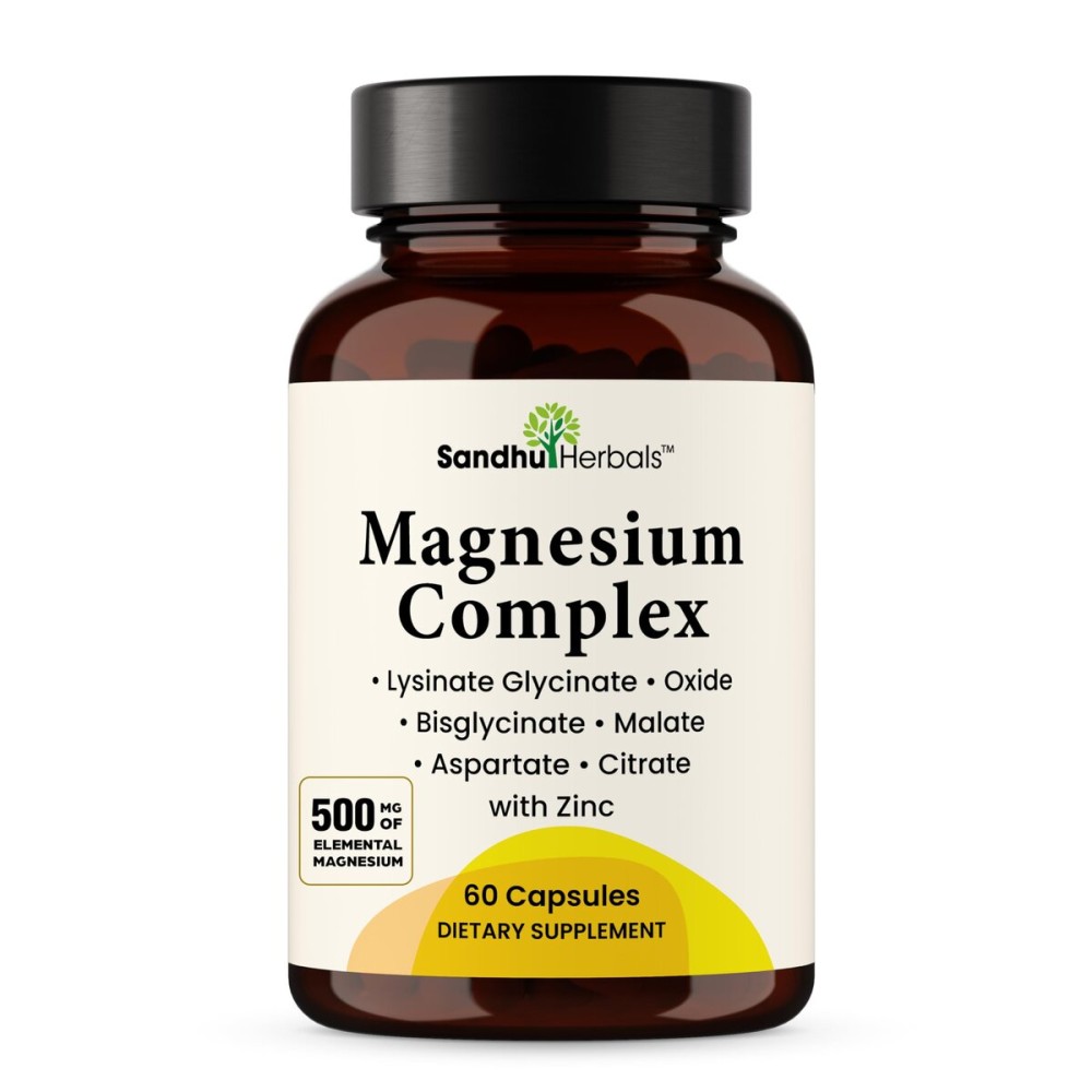 Complete Magnesium Complex 500mg for Women & Men | 60 Capsules | 6 in 1 Mag Supplement with Zinc | Quality Sleep & Muscle Health | Glycinate, Citrate, Malate, Oxide, Aspartate, Lysinate Glycinate