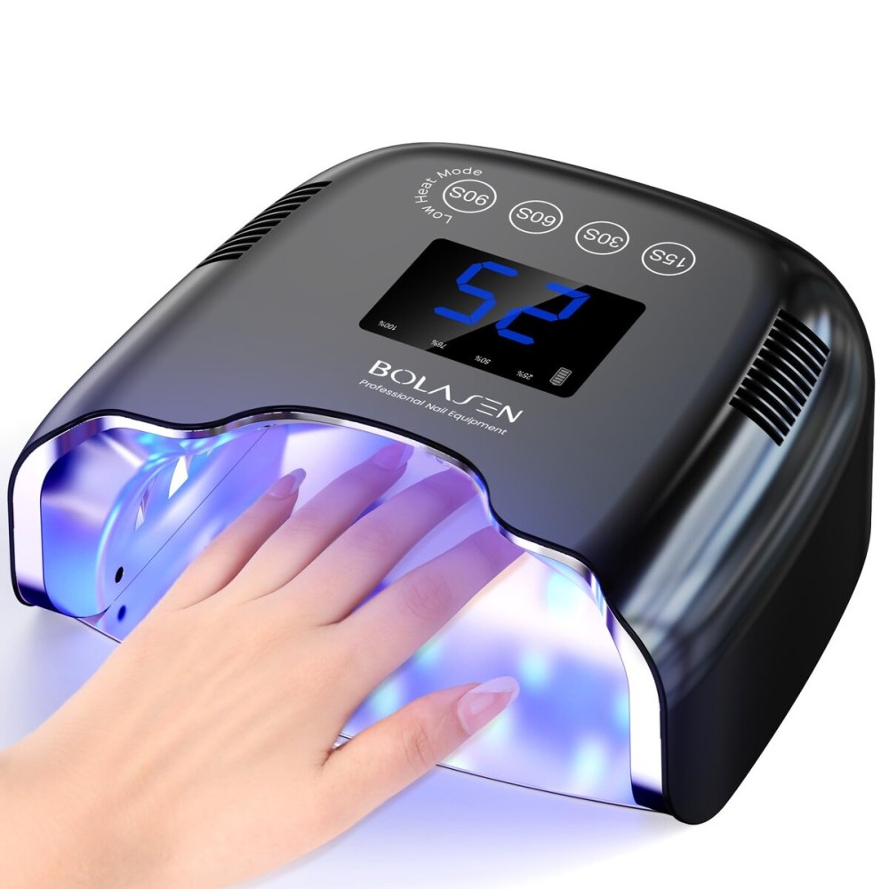 BOLASEN Cordless Rechargeable UV Nail Lamp - UV Light for Gel Nails with Metallic Reflector & Metal Base, 54W Portable Wireless LED Nail Dryer, Professional Fast Charger Curing Lamp for Salon, Black