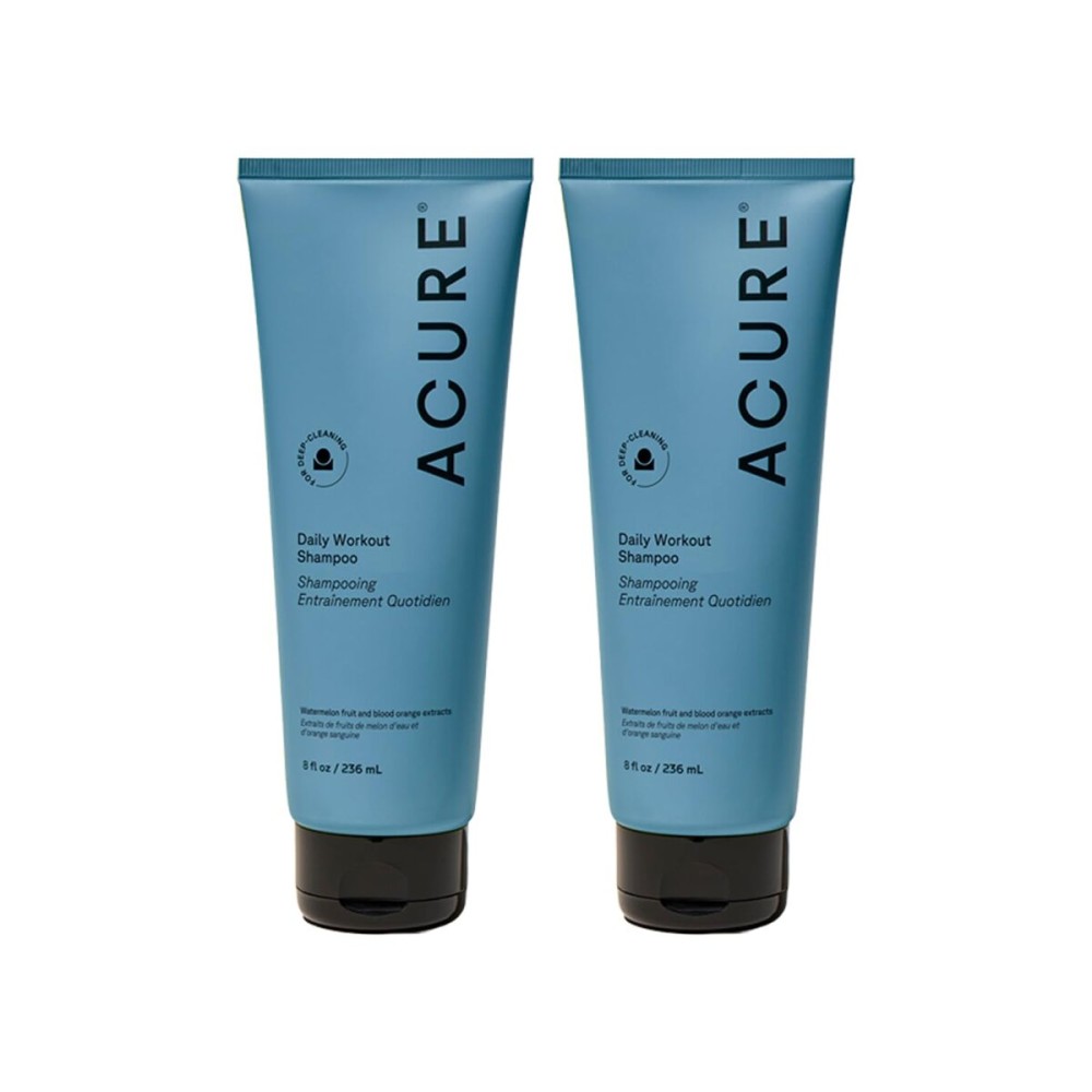 Acure Daily Workout Watermelon Shampoo - Lightweight Hydrating & Clarifying Shampoo for Women & Men w/Oily, Damaged Hair & Dry Scalp, Color Safe, Vegan, Paraben & Sulfate Free - 8 fl oz (2 Pack)