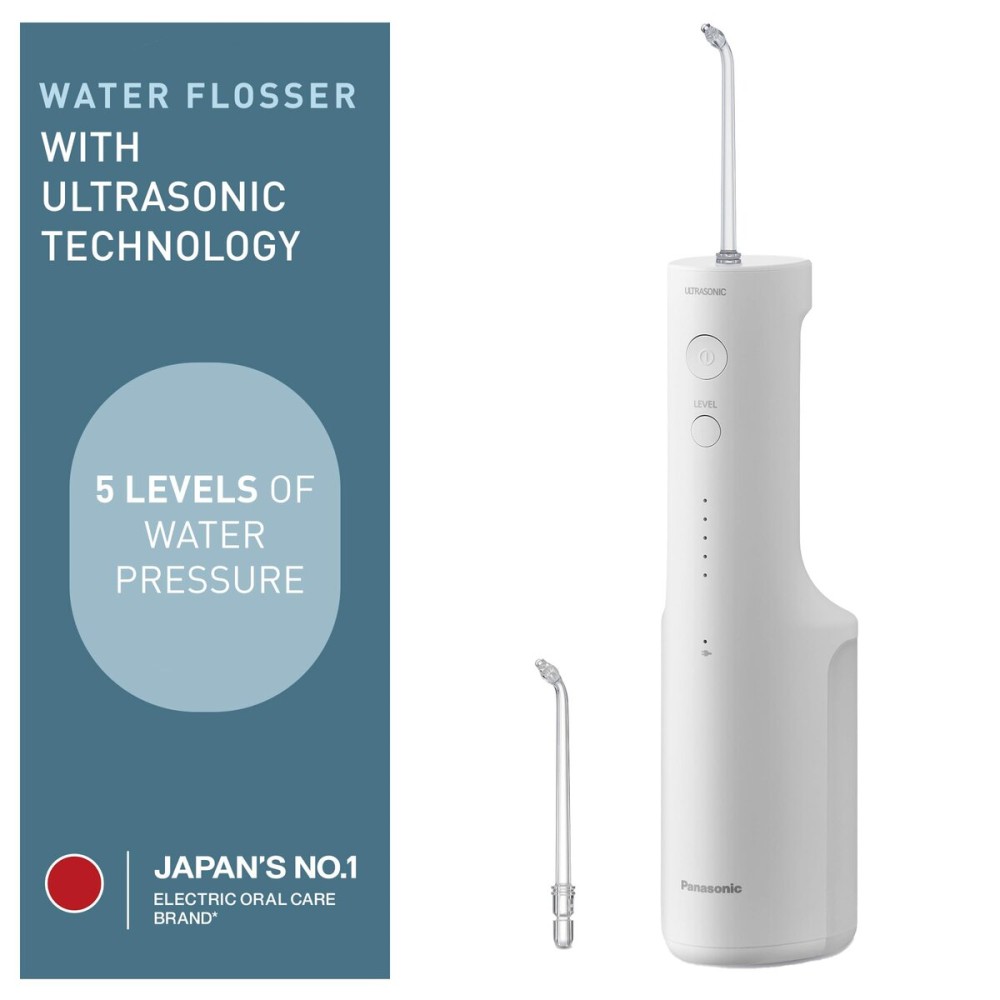 Panasonic Oral Irrigator, Cordless Water Flosser with Ultrasonic Cleaning, Dishwasher Safe Tank, EW-DJ66-W