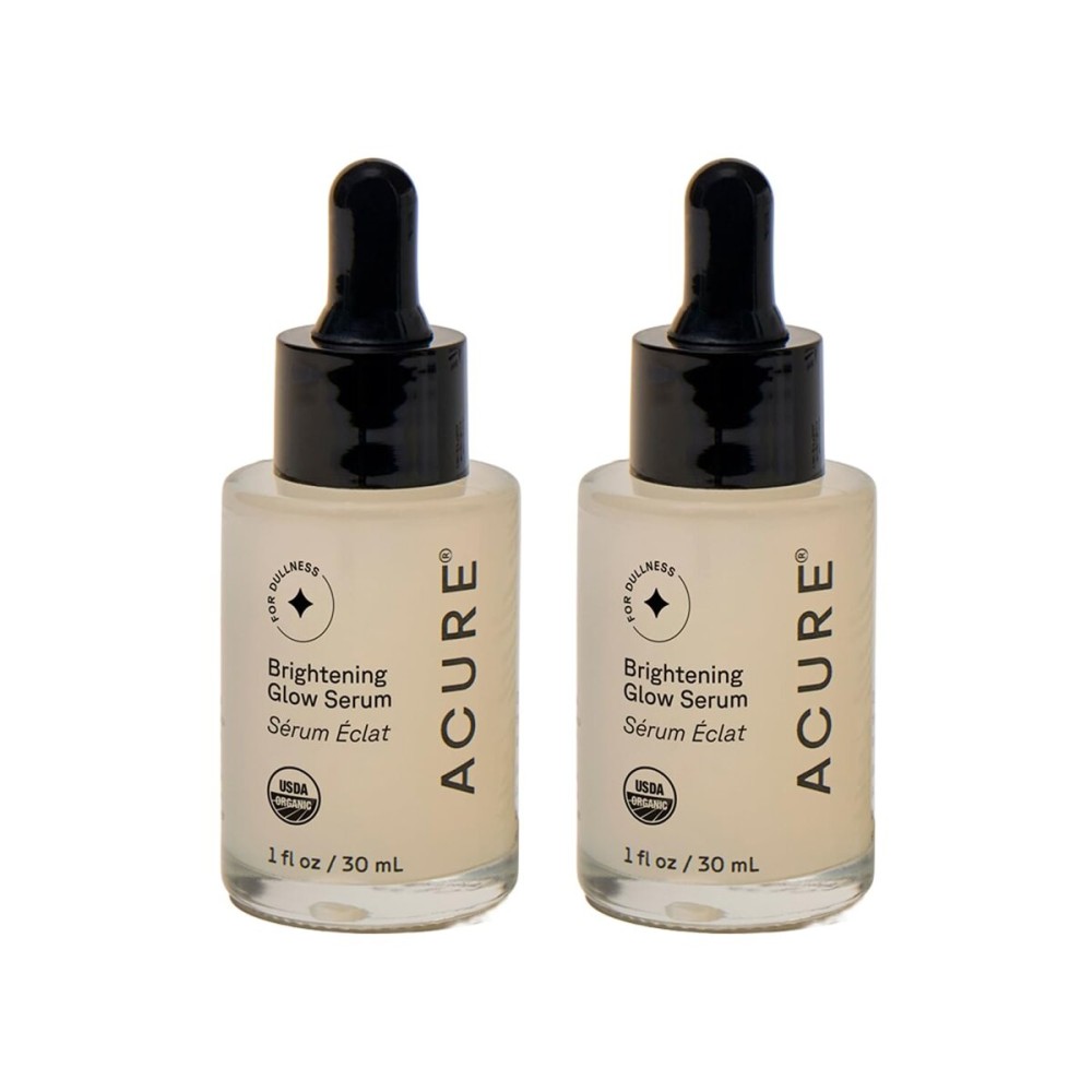 Acure Brightening Glow Serum - Anti Aging Face Serum, Bright Glow for Women & Men, Facial Skincare with Argan Oil and Cranberry Seed Oil, Vegan & Cruelty Free - 1 fl oz (2 Pack)