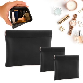 BUSOHA 3 Pack Small Makeup Bag for Purse - Mini Portable Cosmetic Bags for Women, Coin Purse Lipstick Cosmetic Accessories Organizer, Small Travel Kit Storage Pouch (Black)