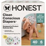 The Honest Company Clean Conscious Diapers for Delicate Skin | Up to 100% Leakproof | Hypoallergenic, Fragrance Free | Winter \'25 Limited Edition Prints | Club Box, Size 6 (35+ lbs), 40 Count