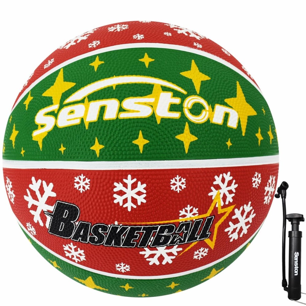 Senston 27.5\'\' Outdoor Basketball Premium Elasticity/Grip Rubber Basketballs with Pump, Durable Size 5 Basketball for Men/Women