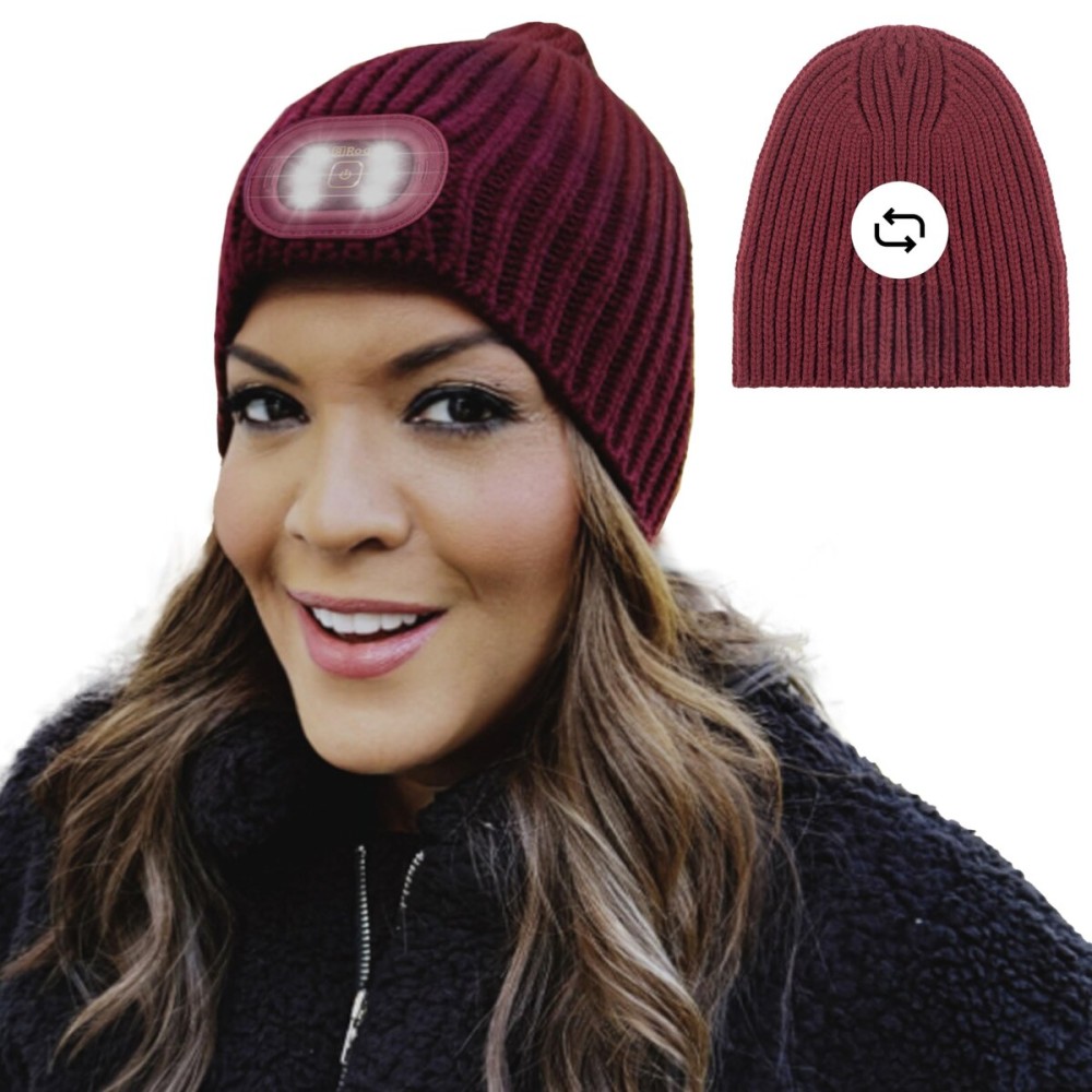 HEAD LIGHTZ Reversible Knit LED Beanie - Rechargeable 2-in-1 Lighted Hat - Machine Washable, Warm & Stylish - Oprahs Favorite Things 2025 - Wine