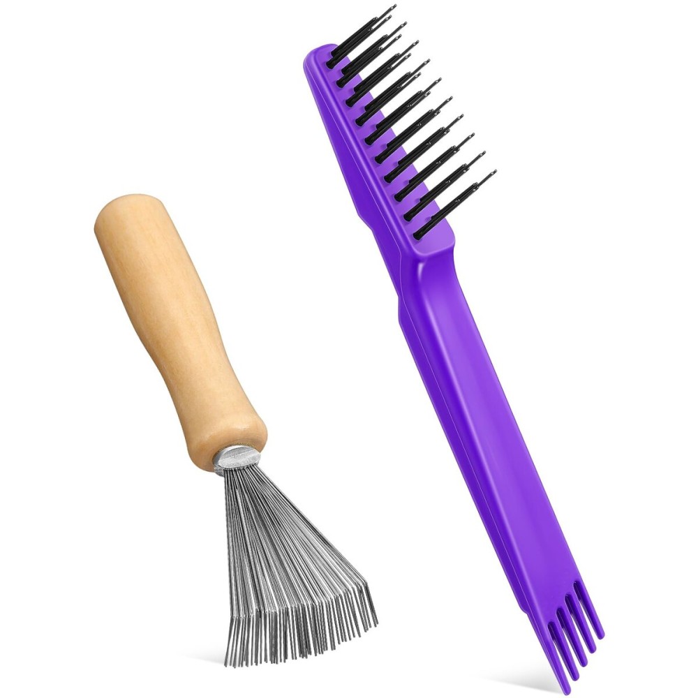 Boao 2 Pieces Hair Brush Cleaning Tool Comb Cleaner Brush Mini Comb Cleaning Hair Remover Tool for Removing Dust Home and Salon Use(Purple, Wood Color)