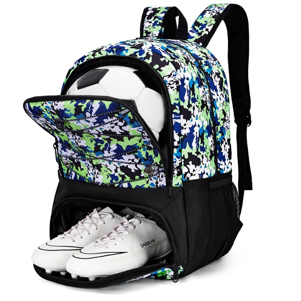 Hsmihair Youth Soccer Bag-Soccer Backpack&Backpack for Football Basketball,with Ball Compartment Separate Cleat Package (GreenCamo)