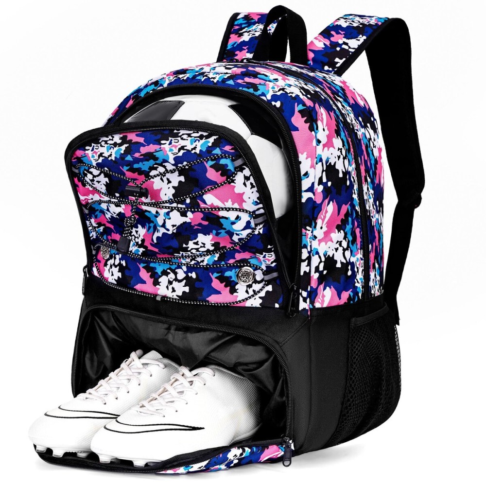 Hsmihair Youth Soccer Bag-Soccer Backpack&Backpack for Football Basketball,with Ball Compartment Separate Cleat Package (PinkCamo)