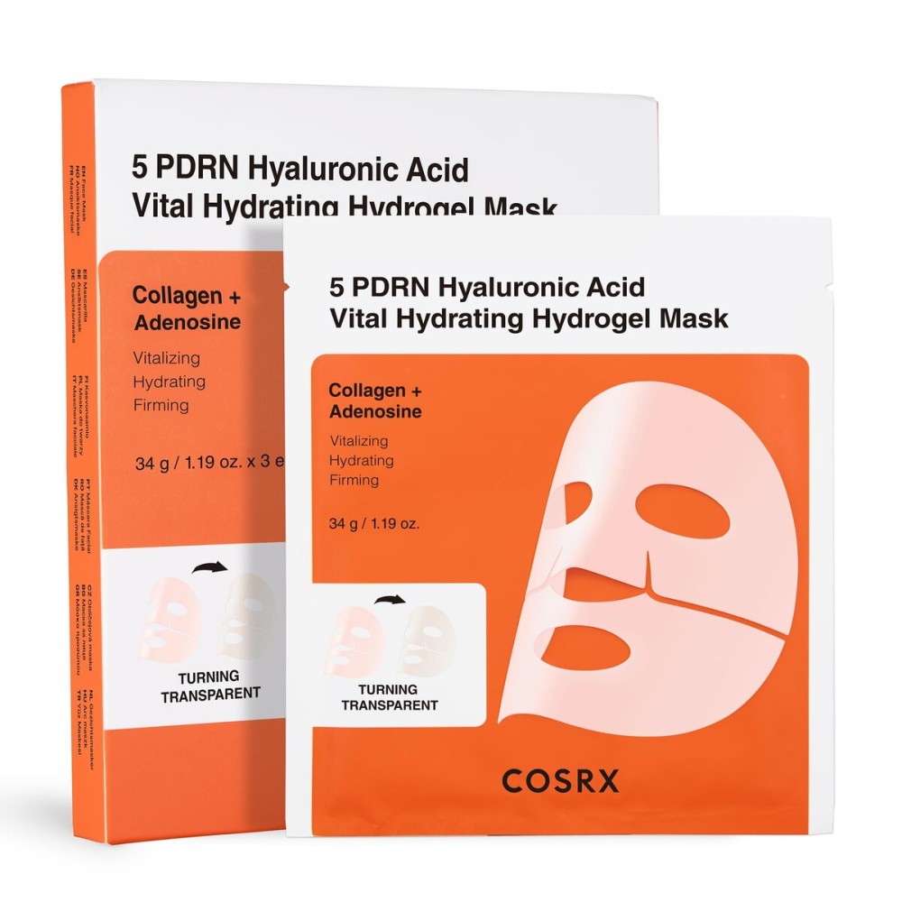 COSRX 5 PDRN Hyaluronic Acid Vital Hydrating Hydrogel Mask, Overnight Hydrogel Face Mask for Glass Glow Skin & Firming with Salmon DNA, Centella PDRN, Korean Skin Care, Stocking Stuffers (34g x 3ea)