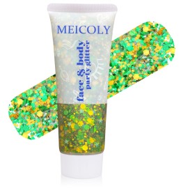 MEICOLY Gold and Green Face Glitter,Green Face Glitter,Gold Hair Accessories,Sparkle Halloween Body Glitter Makeup for Mardi Gras Carnival Festival Party,St Patricks Day Accessories