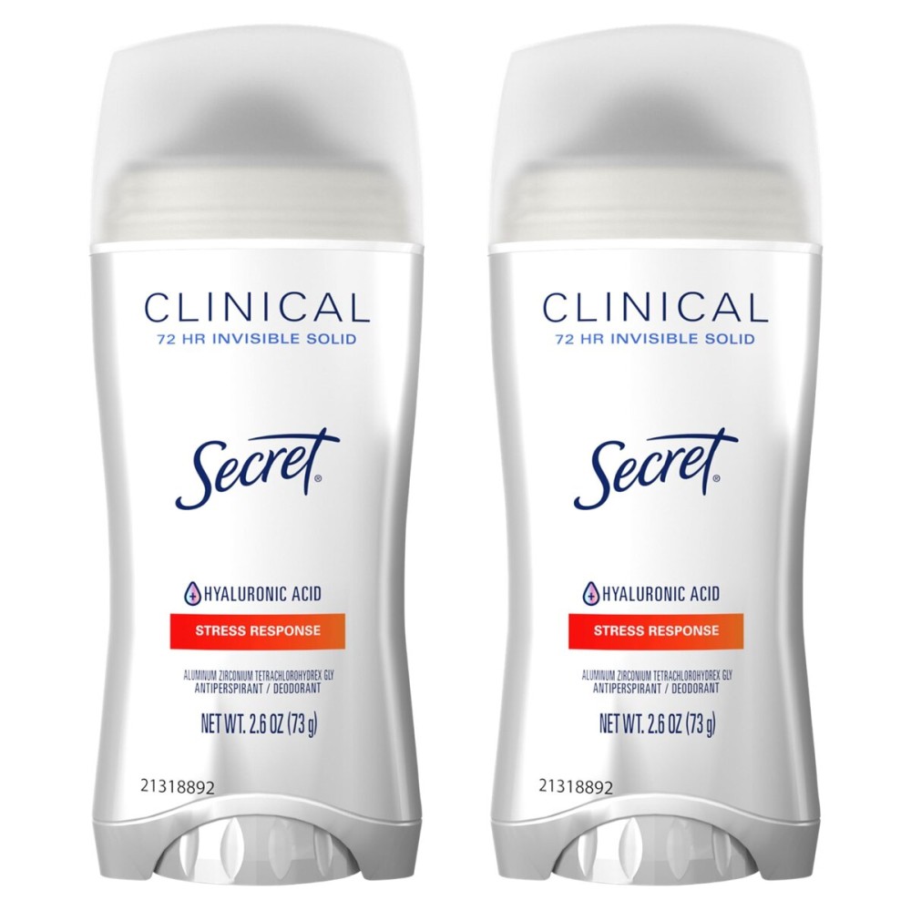 Secret Clinical Strength Antiperspirant Deodorant for Women, Stress Response, 3X Stress Protection, 72hr Sweat & Odor Protection, PH Balancing Minerals, Invisible Solid, 2.6 oz (Pack of 2)