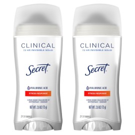 Secret Clinical Strength Antiperspirant Deodorant for Women, Stress Response, 3X Stress Protection, 72hr Sweat & Odor Protection, PH Balancing Minerals, Invisible Solid, 2.6 oz (Pack of 2)