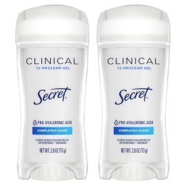 Secret Clinical Strength Antiperspirant Deodorant for Women, 3X Stress Protection, 72hr Sweat & Odor Protection, PH Balancing Minerals, Clear Gel, Completely Clean Scent, 2.6 oz (Pack of 2)