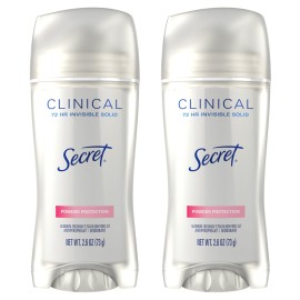 Secret Clinical Strength Antiperspirant Deodorant for Women, 3X Stress Protection, 72hr Sweat & Odor Protection, PH Balancing Minerals, Invisible Solid, Powder Protection Scent, 2.6 oz (Pack of 2)