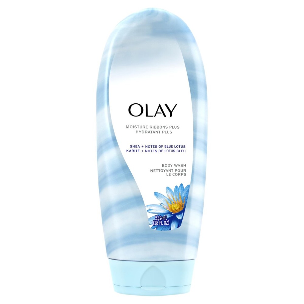 Olay Body Wash for Women, Moisture Ribbons Plus, Deep Conditioning & Moisturizing Formula, Long Lasting Smooth Soft Skin, For All Skin Types, Shea Butter & Blue Lotus Scent, 18 fl oz