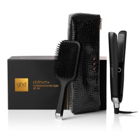 ghd Platinum+ Professional Smart Flat Iron, Black, with Ultra-Gloss Ceramic Plates, Heat-Resistant Bag, All-Rounder Paddle Brush, Festive Gift Set