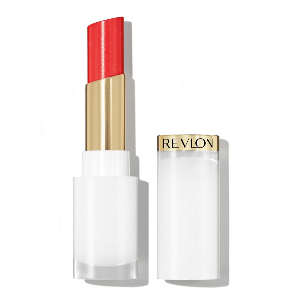 REVLON Super Lustrous Glass Shine Balm, Hydrating Tinted Lip Balm with Hyaluronic Acid, Aloe & Rose Quartz, Light-Medium Red Lipstick, NEW Shade, 020 Glaring Red, 0.11 oz