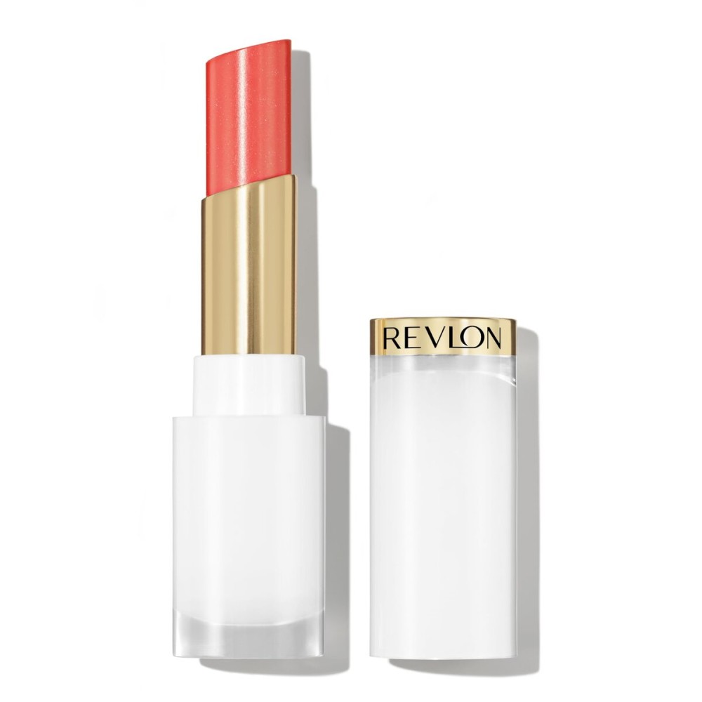 REVLON Super Lustrous Glass Shine Balm, Hydrating Tinted Lip Balm with Hyaluronic Acid, Aloe & Rose Quartz, Light-Medium Coral Lipstick, NEW Shade, 019 Dewy Peach, 0.11 oz