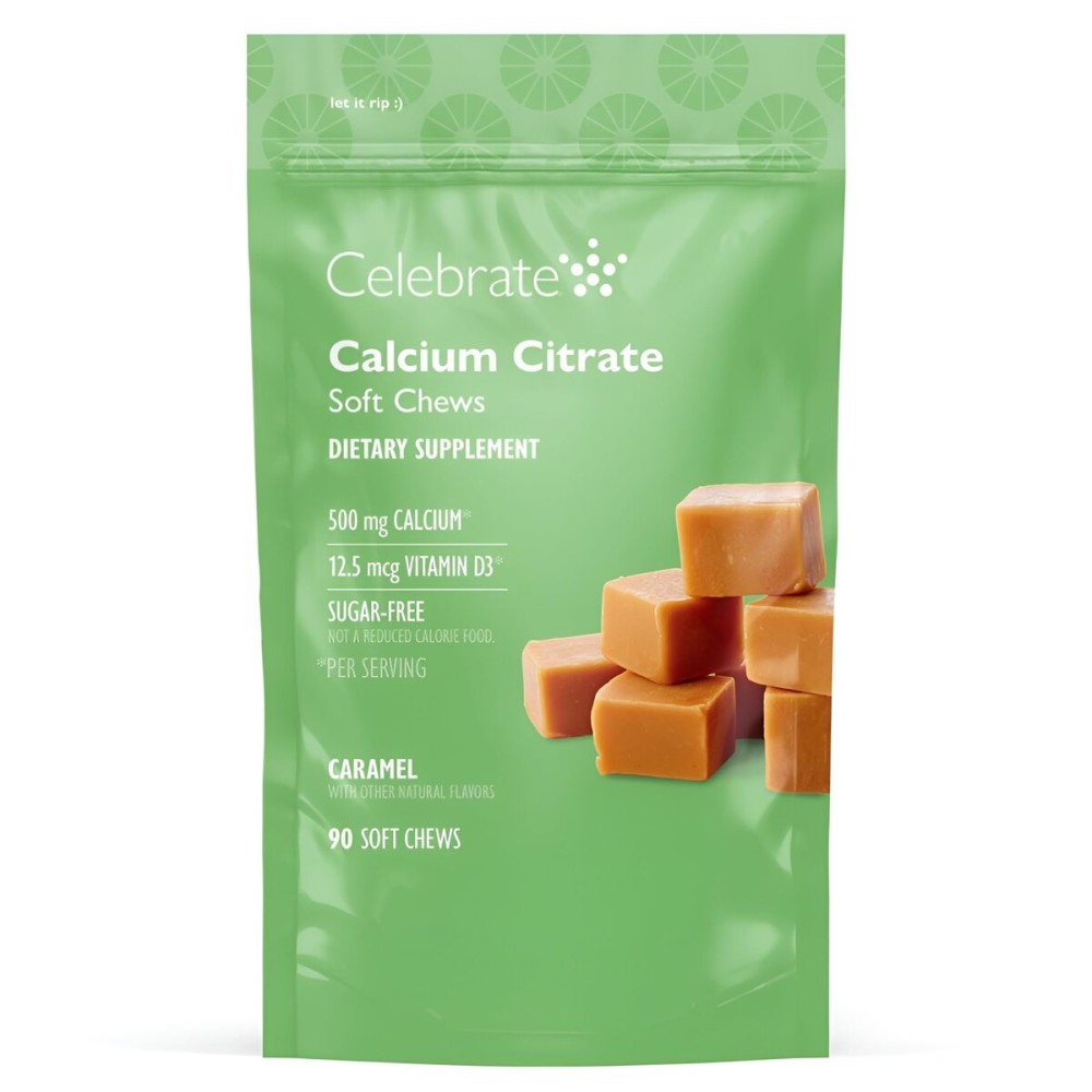 Celebrate Vitamins Bariatric 500mg Calcium Citrate Soft Chews with 500 IU Vitamin D3 - Essential for Gastric Bypass Patients & Bone Health - Sugar & Gluten Free, Caramel (90 Chews)