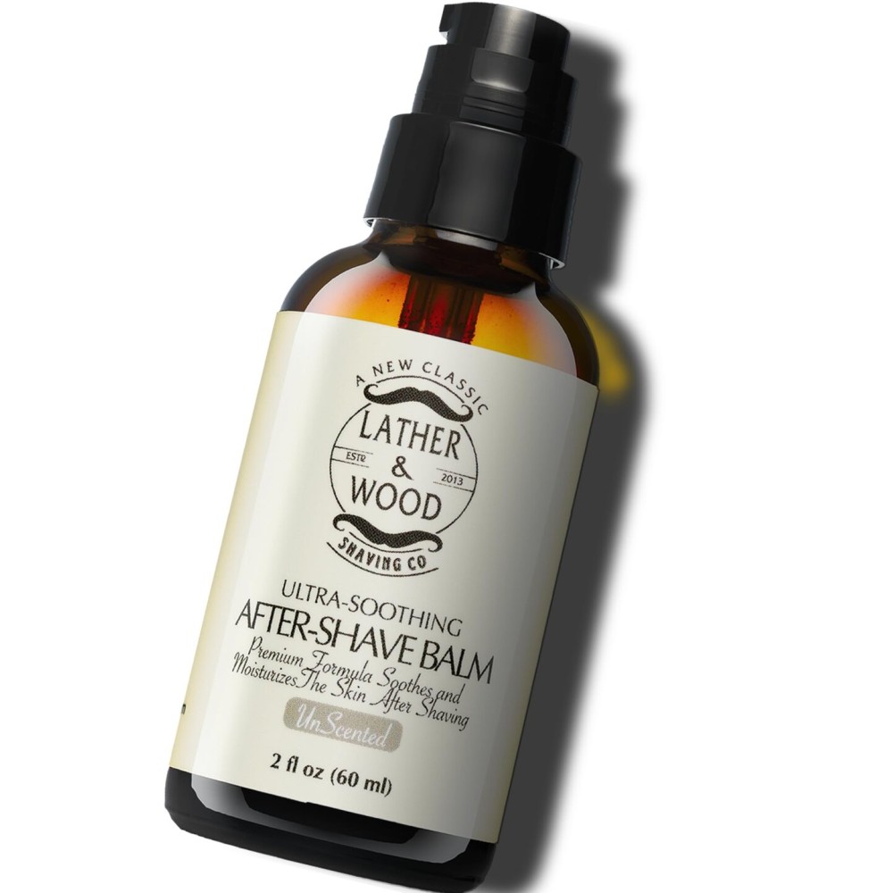 Lather & Wood Unscented Aftershave Balm for Men - Soothes Razor Burn, Hydrates & Restores Skin - Alcohol Free, Non-Greasy Formula - 2oz