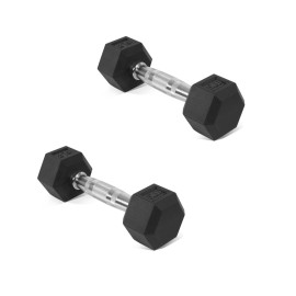 Fitvids Rubber Encased Hex Dumbbell, Hand Weights Set of 2 with Anti-Slip Cast Iron Grip for Strength Training, 5 LB Pair