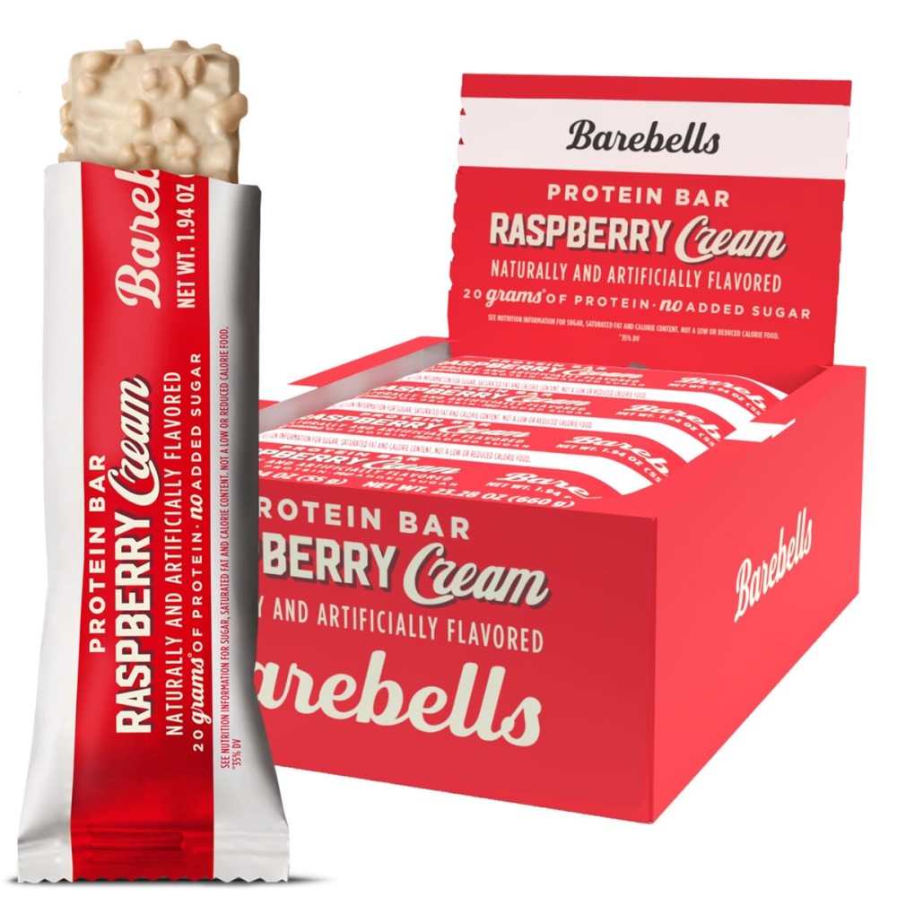 Barebells Protein Bars Raspberry Cream - 12 Count, 20g High Protein Treats - Chocolate Nutrition Bar with 1g Total Sugars - On-The-Go Breakfast or Post-Workout Snack