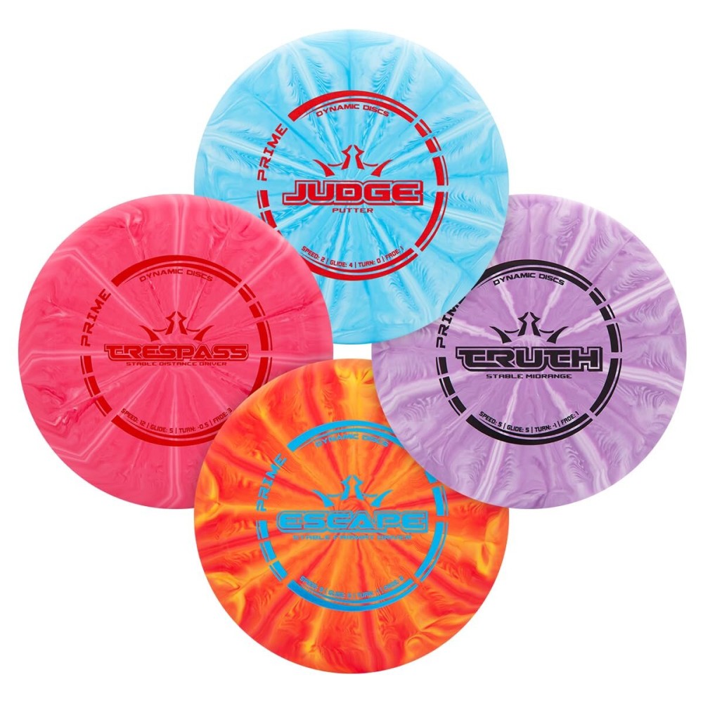 Dynamic Discs Prime Burst 4-Disc Golf Starter Set | Includes Putter, Midrange, Fairway & Driver | Golf Discs Set for Beginners | 170-176g | Beginner Pack for Amateurs