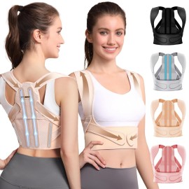 Fit Geno Posture Corrector for Women: Adjustable Lightweight Upper Back Brace for Neck Shoulder & Upper Back Pain Relief - Improve Posture Correct Hunchback Slouching Kyphosis Invisible Under Clothes (XS/S Under Bust 26-37)
