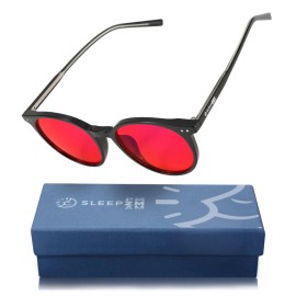 Sleep ZM 100% Blue + Green Light Blocking Glasses for Women + Men - Better Sleep + Anti Eye Strain Protection - Computer Screens & Gaming - Black Oracle - Night-timeMax Red Lens