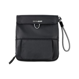 Skip Hop Travel Baby Changing Pad with Easy-Clean Surface, Wipes Pocket, Diaper Storage, Disposable Bag Dispenser and Magnetic Wipes Pocket, Clean Slate, Black