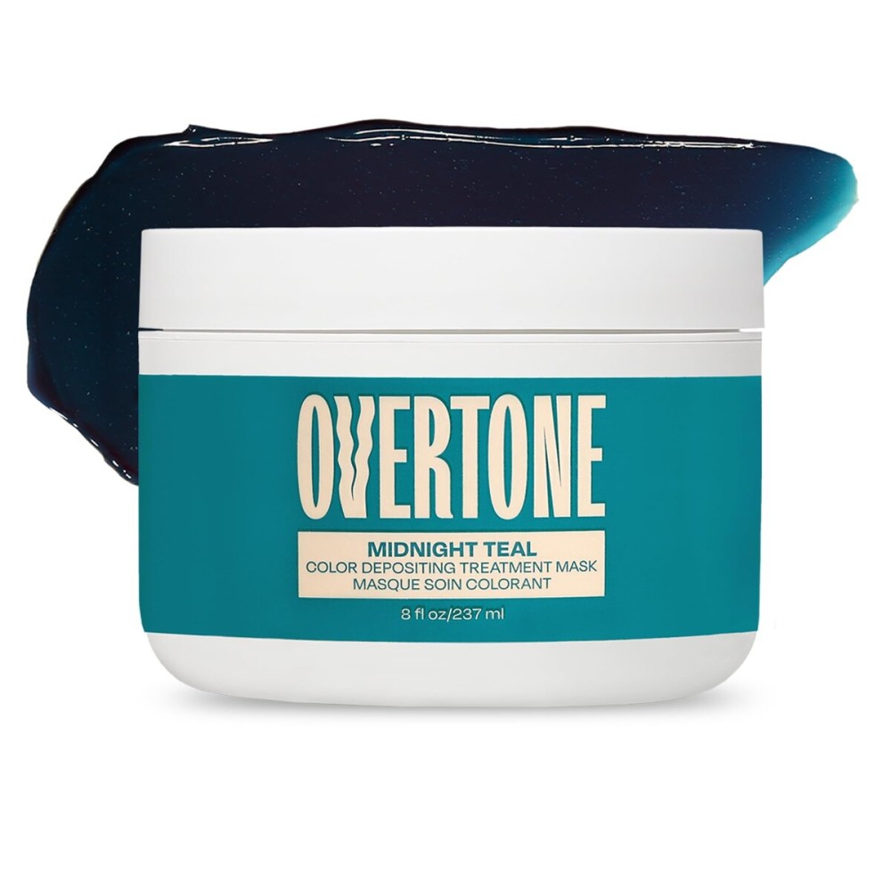 oVertone Semi Permanent Hair Color Conditioner, Midnight Teal, 8 oz, Nourishing, Damage-Free, Color Depositing Mask for All Hair Types with Shea Butter & Coconut Oil, Vegan & Cruelty-Free