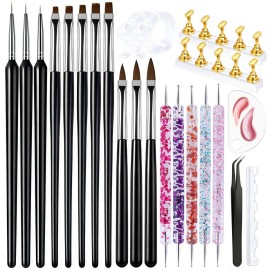 Artdone Nail Dotting Tools Art Brushes Kit With Nail Stand Gel Polish Liner Brushes Design Pen For Nail Drawing And Nail Paint Brushes Small Detail Brushes