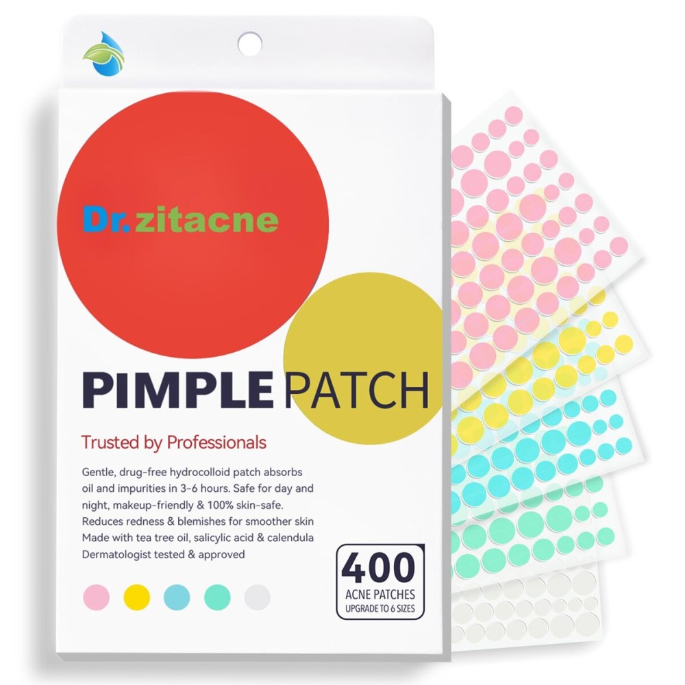 Pimple Patches for Face, Original Round Multicolor Hydrocolloid Acne Patches Professional 400 ct. 5 Colors & 6 Sizes(7/8/10/11/12/14mm) Suit Various Blemish, Cute Spot Stickers Invisible Zit Absorbing